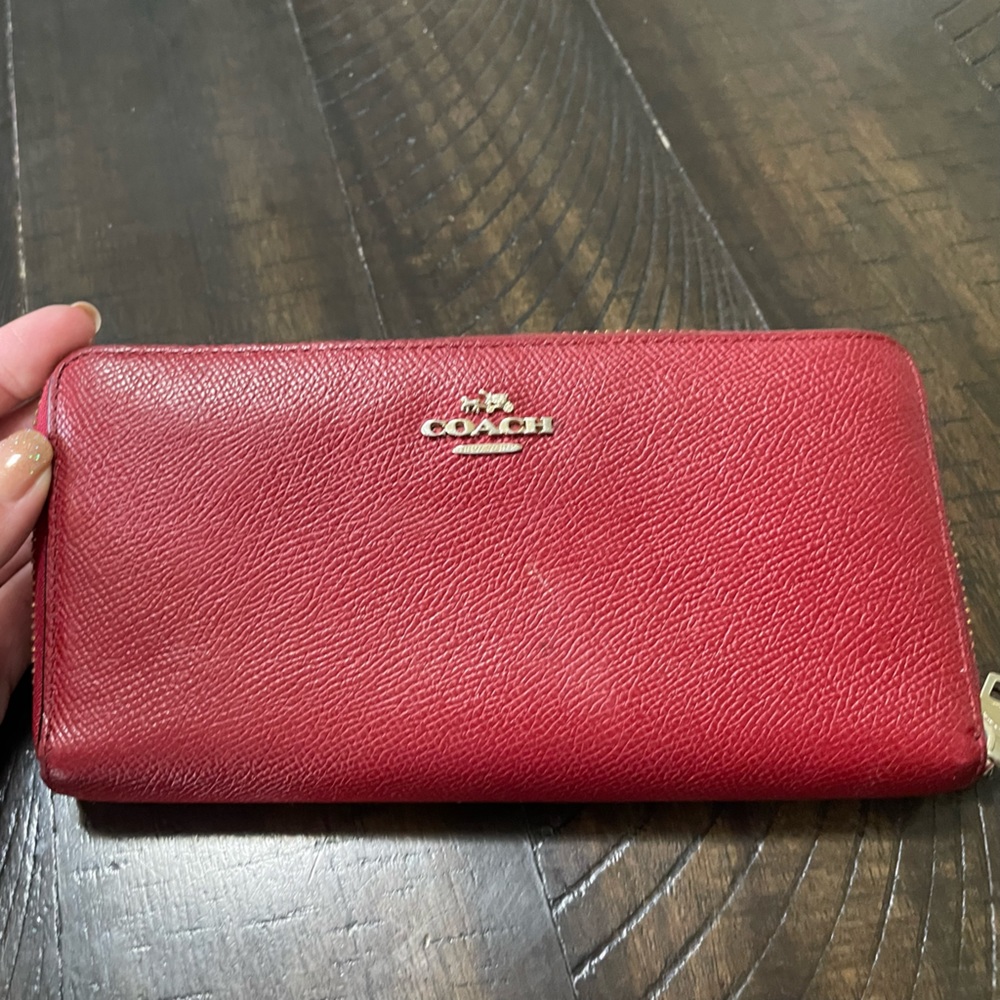 Coach Accordion Red Leather Wallet with Gold Metal